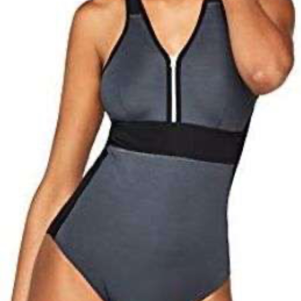 AURIQUE Women's Zip Front Swimsuit, Large